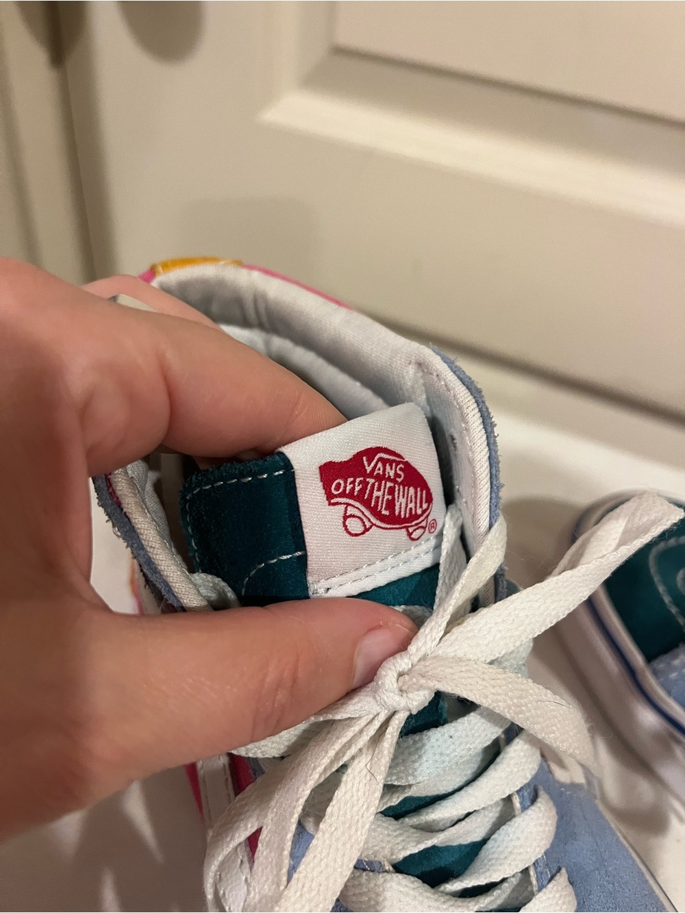 Vans High-Top Sneakers in Teal, Light Blue & Pink - Picture 7 of 10